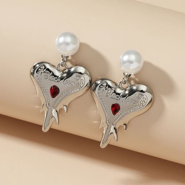 

Heart Drop Earrings, Silver