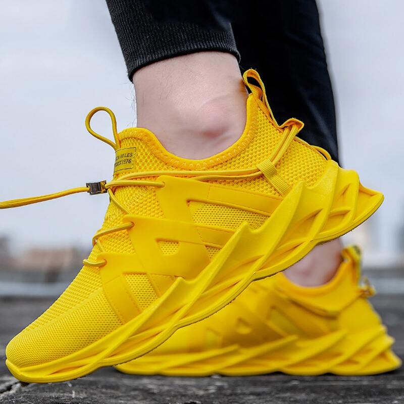 

Guys Lace Up Decor Knit Chunky Sneakers, Yellow