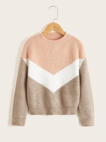 SHEIN Boys Chevron Pattern Drop Shoulder Jumper - Multicolor - View 1