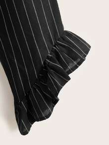 Niñas Camiseta bajo con nudo & Pantalones de rayas fruncido bajo asimétrico - Negro - Ver 3