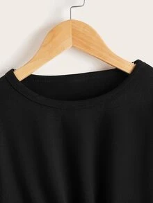 Niñas Camiseta bajo con nudo & Pantalones de rayas fruncido bajo asimétrico - Negro - Ver 5