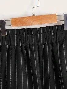 Niñas Camiseta bajo con nudo & Pantalones de rayas fruncido bajo asimétrico - Negro - Ver 7