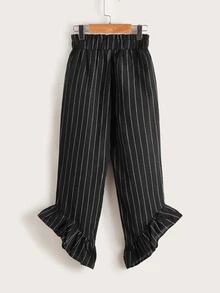 Niñas Camiseta bajo con nudo & Pantalones de rayas fruncido bajo asimétrico - Negro - Ver 8