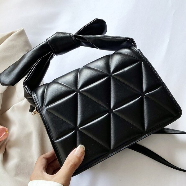

Knot Detail Textured Square Bag, Black