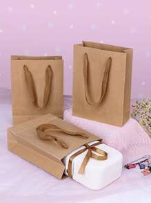 5pcs Solid Color Gift Bag, Simple Portable Paper Gift Bag For Birthday Party Valentine Day - Khaki - View 2