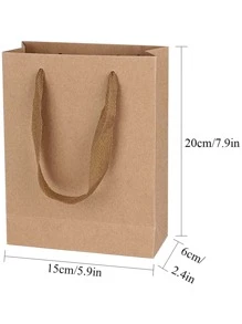 5pcs Solid Color Gift Bag, Simple Portable Paper Gift Bag For Birthday Party Valentine Day - Khaki - View 4