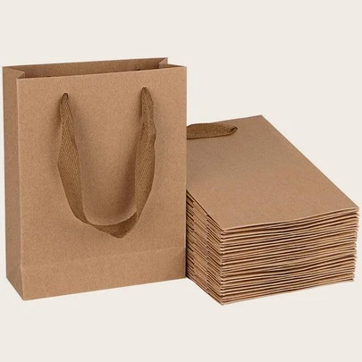 5 件纯色礼品袋，简约便携纸质礼品袋，适合生日派对和情人节