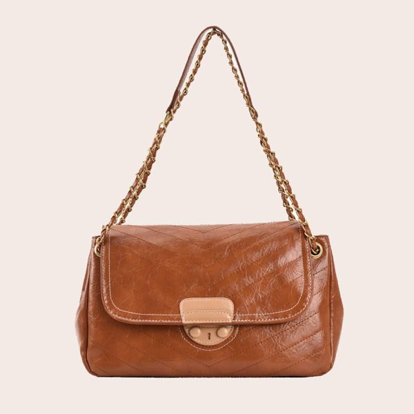 

Vintage Flap Crossbody Chain Bag, Brown