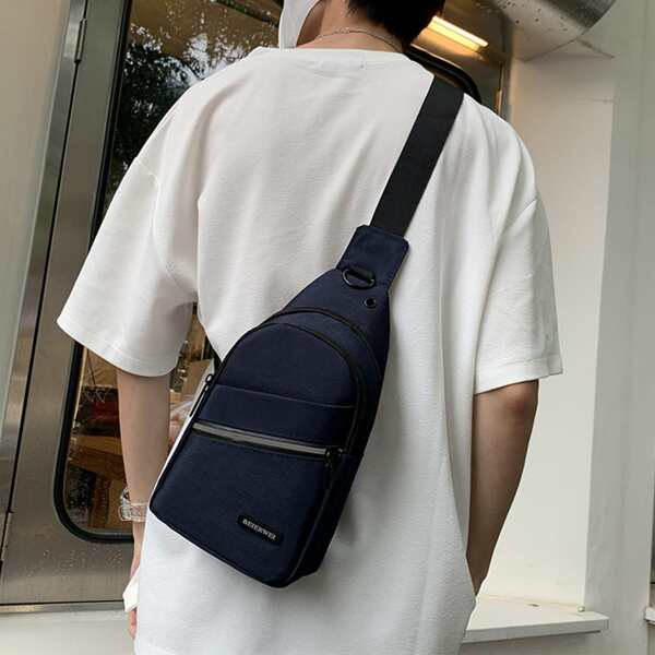 

Men Minimalist Earphone Hole Design Sling Bag, Blue