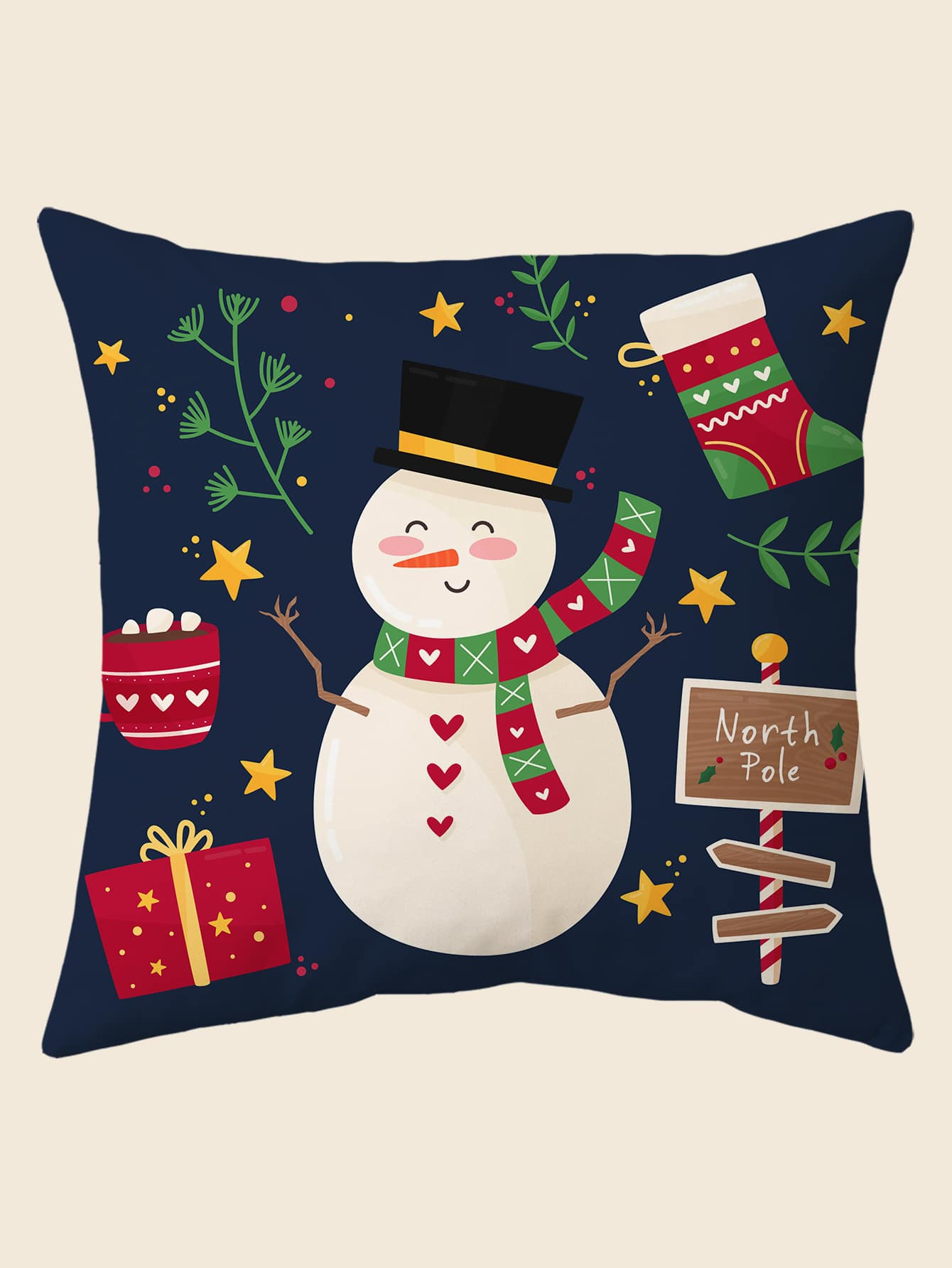 Christmas Snowman Print Cushion Cover Without Filler