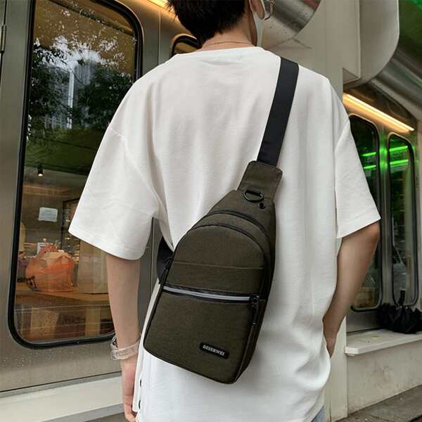

Men Letter Patch Sling Bag, Green