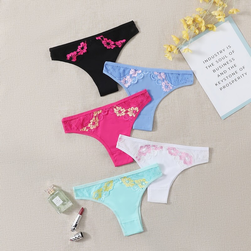 

5pack Contrast Lace Panty Set, Multicolor