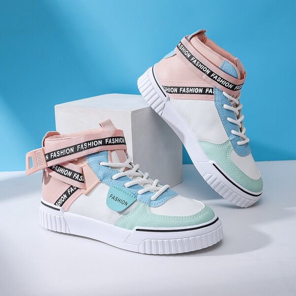 

Letter Tape Decor Colorblock Casual Shoes, Multicolor
