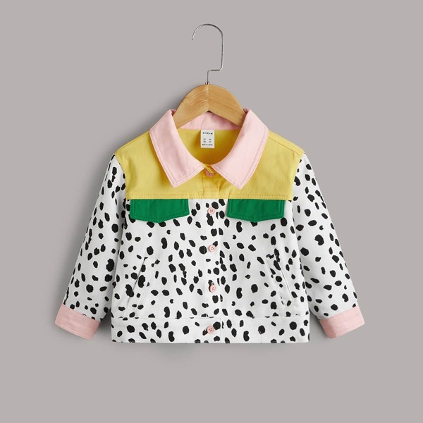 

Toddler Girls Cow Print Colorblock Button Front Jacket, Multicolor