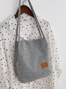 字母貼布單肩托特包 - 灰色 - 查看 1