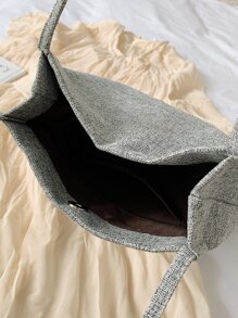 字母貼布單肩托特包 - 灰色 - 查看 3