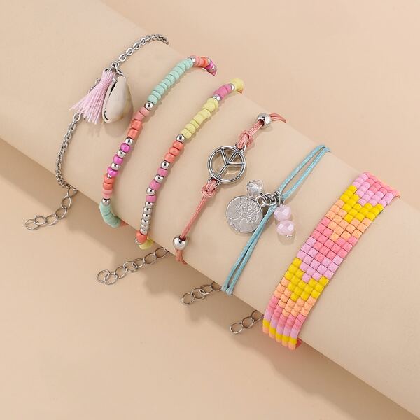 

6pcs Bead Decor Bracelet, Multicolor