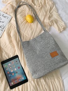 字母貼布單肩托特包 - 灰色 - 查看 5