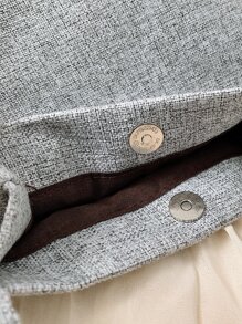 字母貼布單肩托特包 - 灰色 - 查看 6