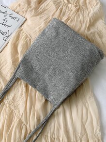 字母貼布單肩托特包 - 灰色 - 查看 7