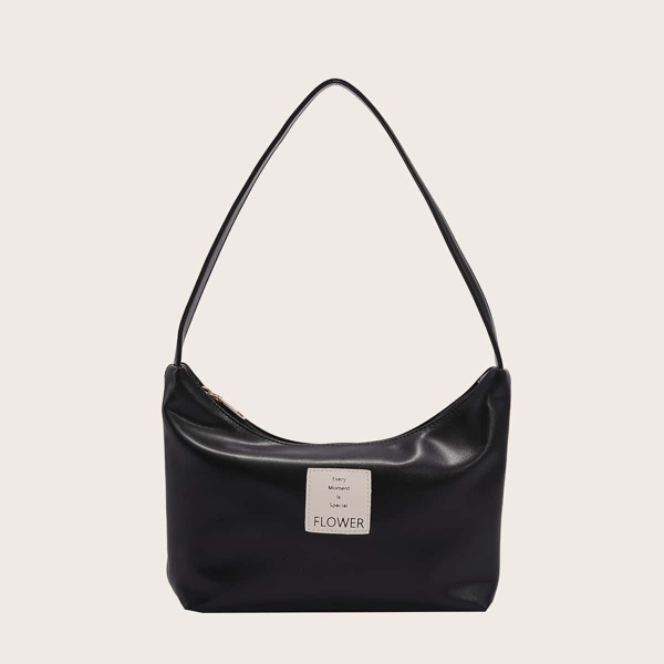

Letter Patch Baguette Bag, Black