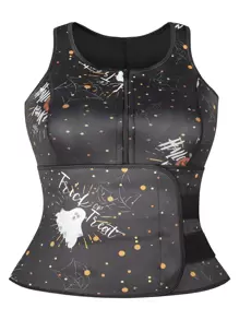 Plus Halloween Print Zipper Corset - Black - View 1