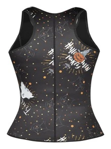 Plus Halloween Print Zipper Corset - Black - View 2