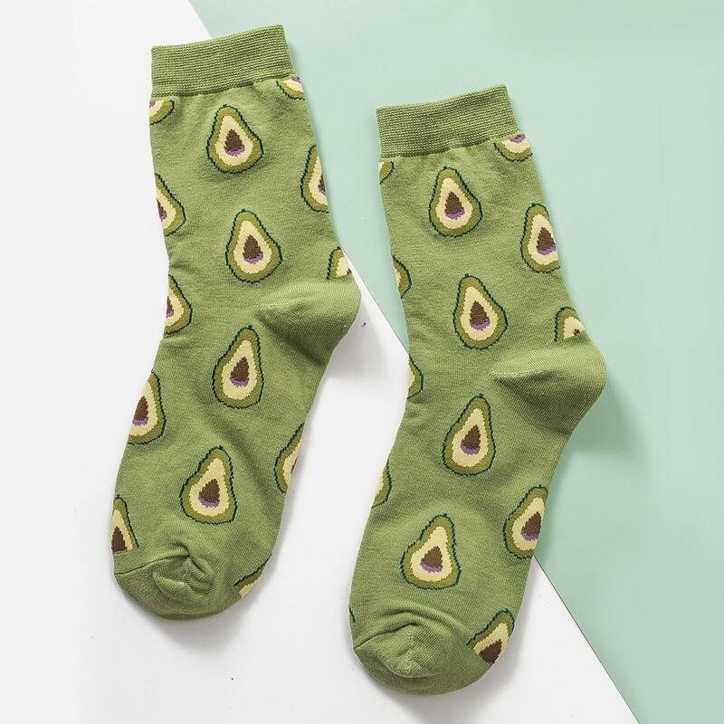 

Fruit Print Crew Socks, Green