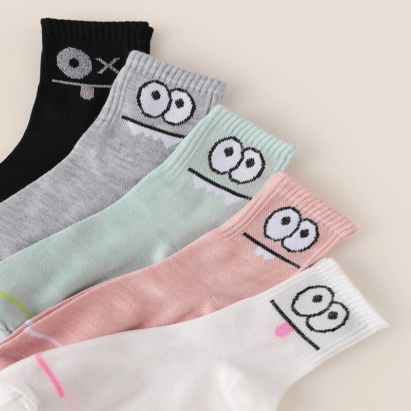 

5pairs Eye Print Crew Socks, Multicolor