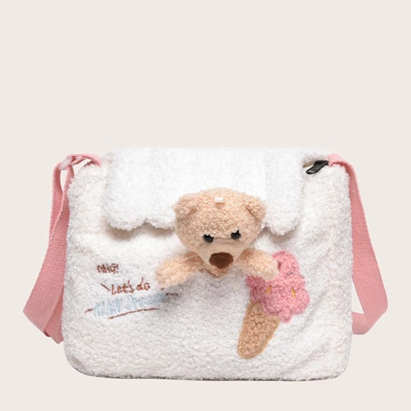 

Girls Cartoon Bear Decor Fluffy Crossbody Bag, Multicolor