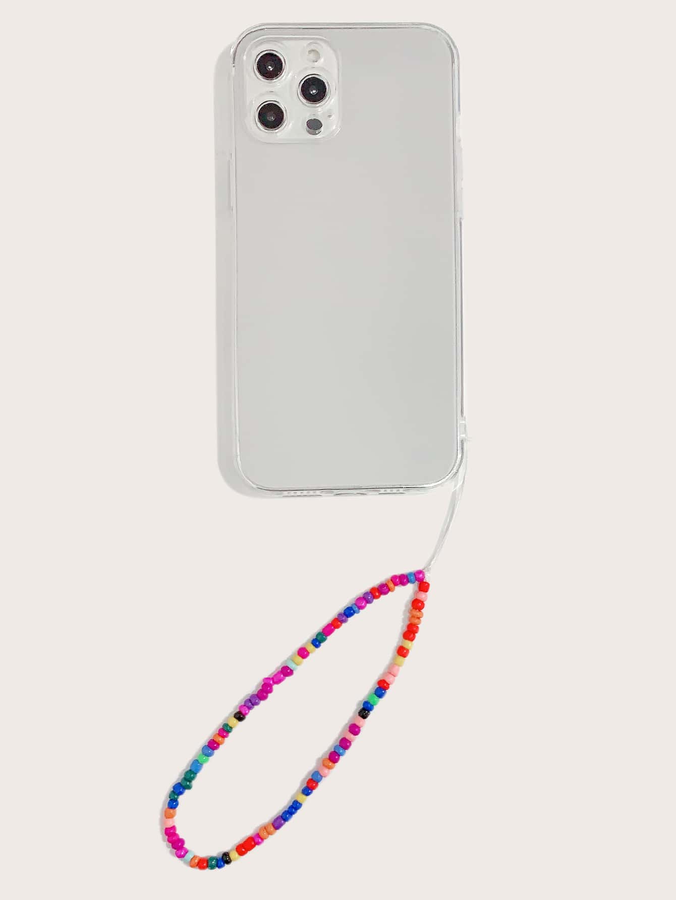 透明手機殼帶串珠手機掛繩 - 無色 - 查看 1