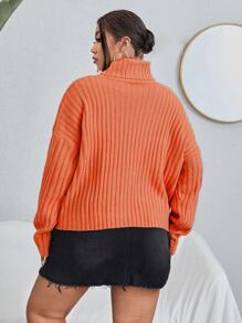 Sunspun Plus Turtleneck Drop Shoulder Sweater, For Winter Knit Pullover Fall Outfit