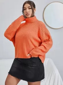 Sunspun Plus Turtleneck Drop Shoulder Sweater, For Winter Knit Pullover Fall Outfit