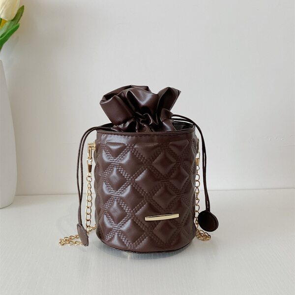 

Quilted Drawstring Design Chain Bucket Bag, Coffee brown