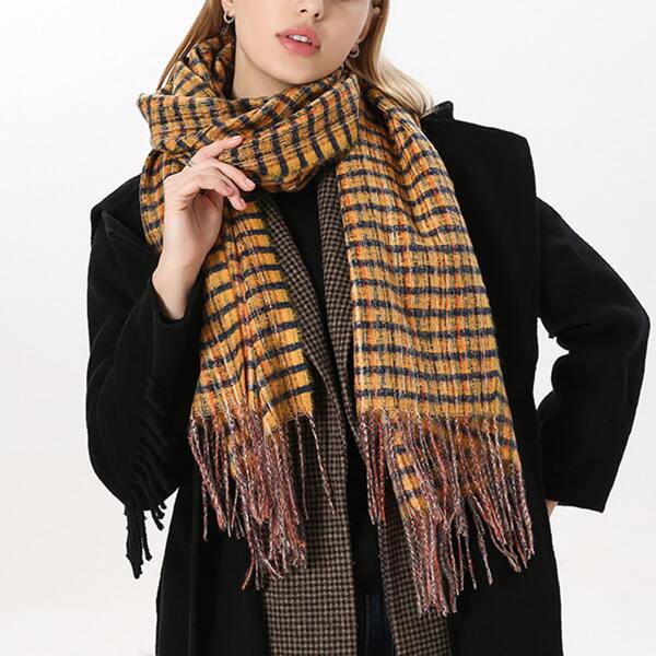 

Plaid Print Tassel Decor Scarf, Multicolor