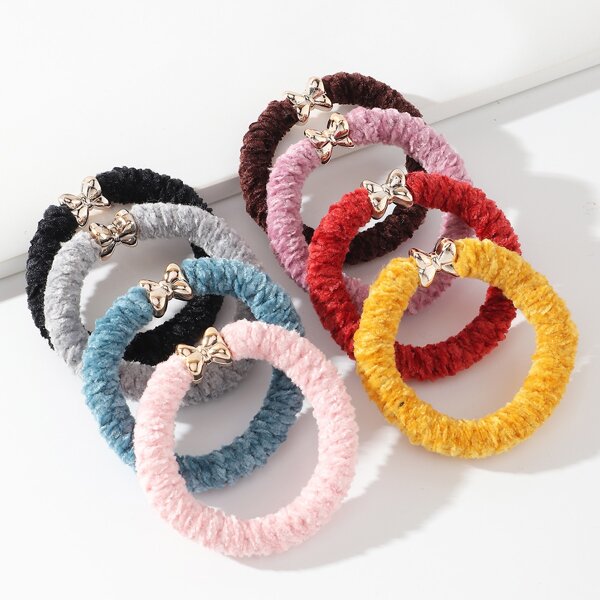 

8pcs Bow Detail Hair Tie, Multicolor