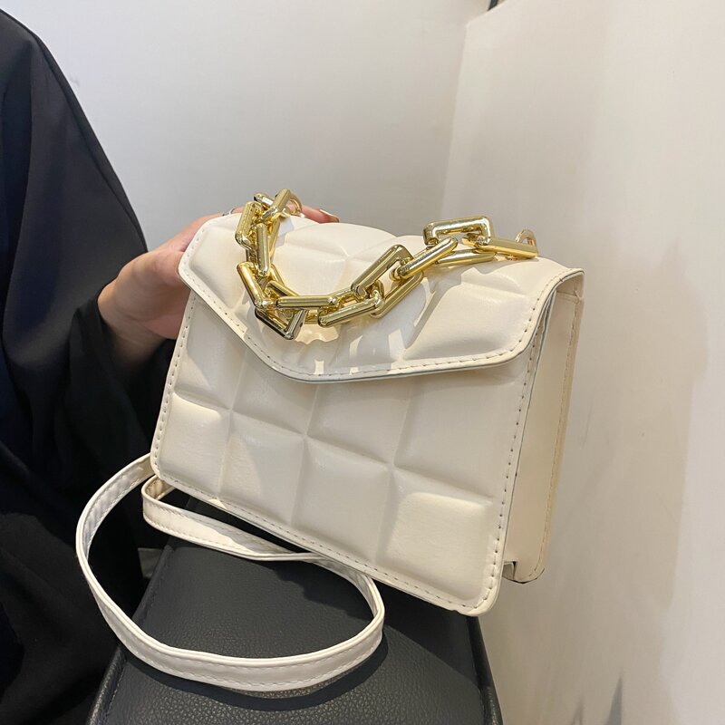 

Chain Handle Flap Satchel Bag, White