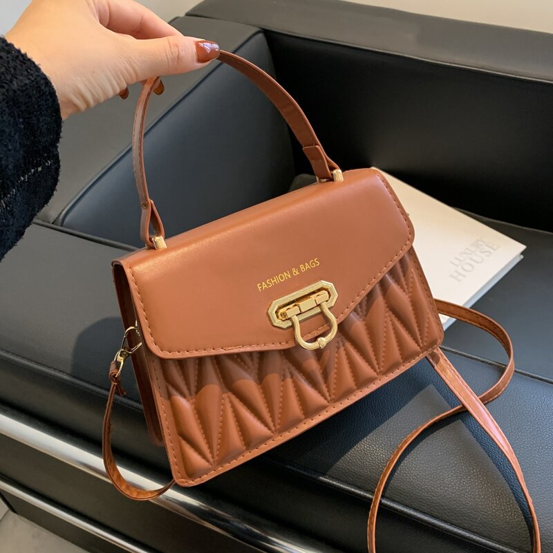 

Quilted Flap Satchel Bag, Brown