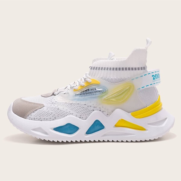 

Men Colorblock Breathable Lace-up Front Sneakers, White