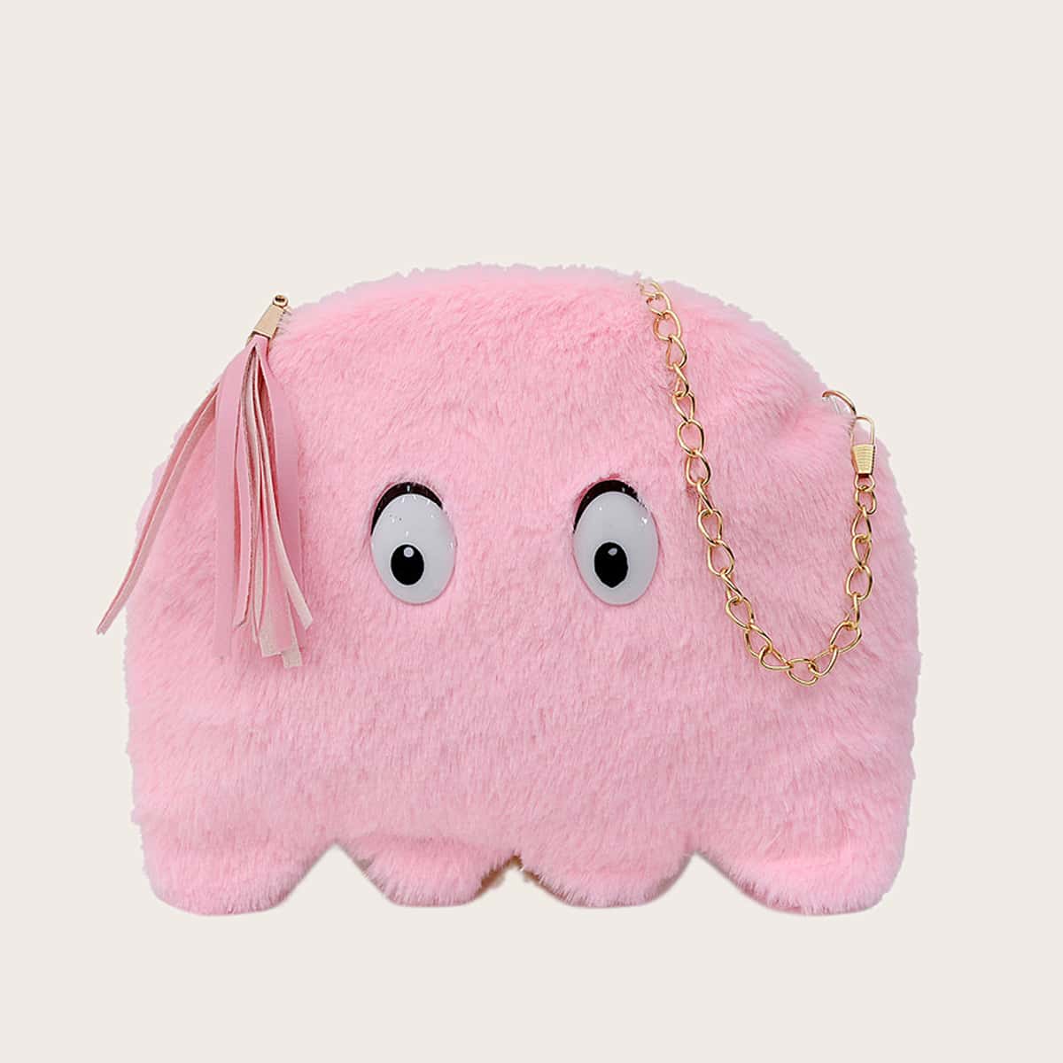

Cartoon Design Tassel Decor Chain Bag, Pink