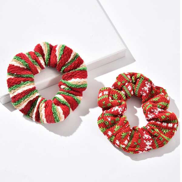 

2pcs Christmas Pattern Scrunchie, Multicolor