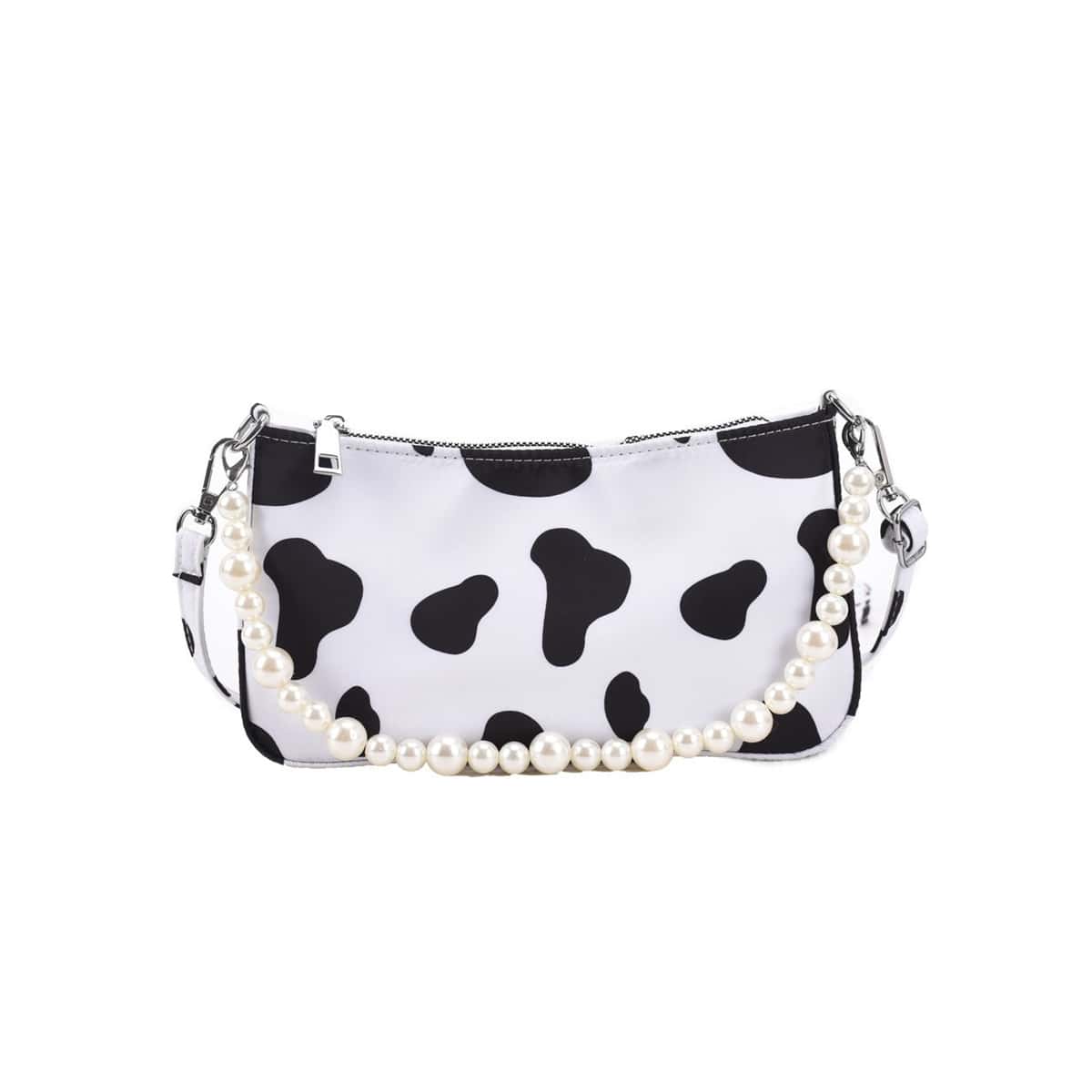 

Cow Print Shoulder Bag, White