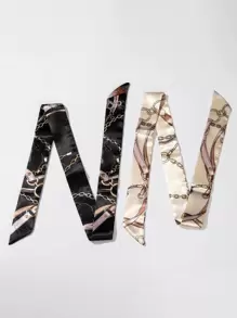 2 piezas Diadema con estampado de cadena elegante, accesorios para el cabello, diadema turbante para otoño e invierno para atuendos de vacaciones para mujer - Multicolor - Ver 1