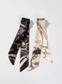 2 piezas Diadema con estampado de cadena elegante, accesorios para el cabello, diadema turbante para otoño e invierno para atuendos de vacaciones para mujer - Multicolor - Ver 2