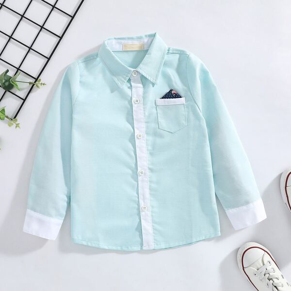 

Toddler Boys Pocket Patched Contrast Trim Shirt, Mint blue