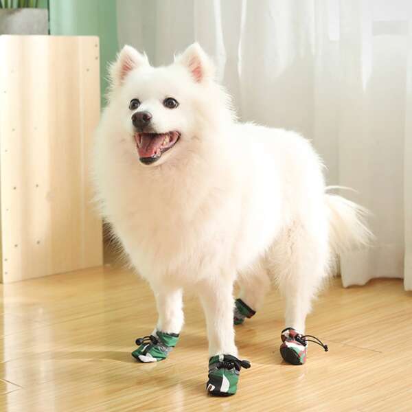 

4pcs Camo Pattern Pet Shoes, Multicolor