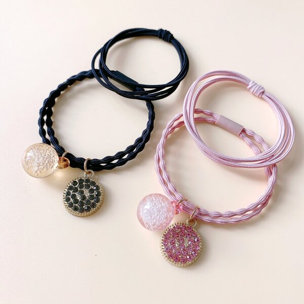 

4pcs Rhinestone Round Charm Hair Tie, Multicolor