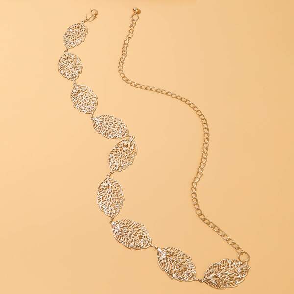 

Hollow Out Leaf Decor Waist Chain, Gold