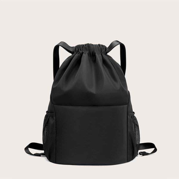 

Minimalist Multi-Compartment Drawstring Backpack, Black