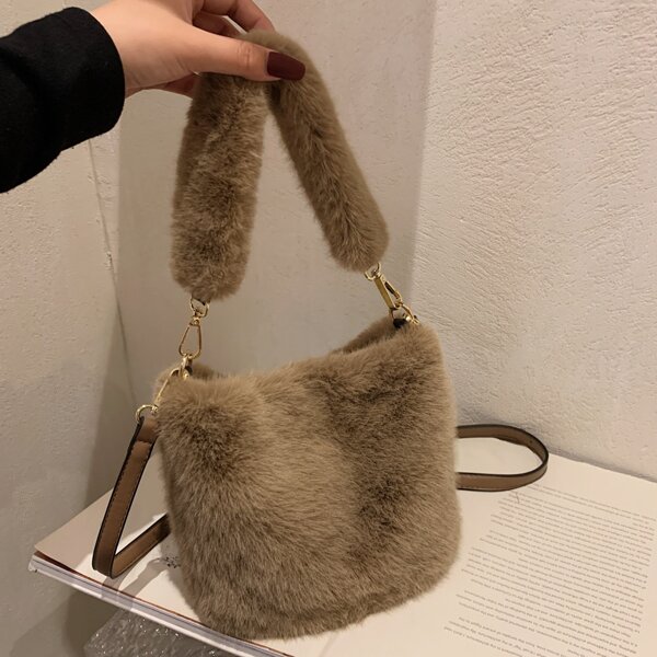

Однотонная сумка на плечо из плюша, Коричневые
